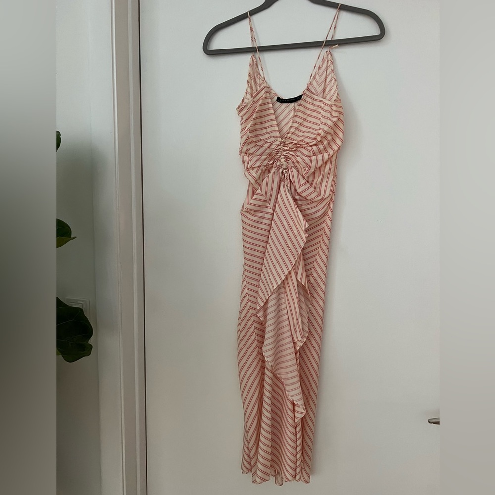 Ruched front, red strip Zara dress